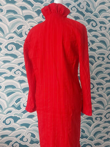 Red Ruffle Neck Double Breasted Dress