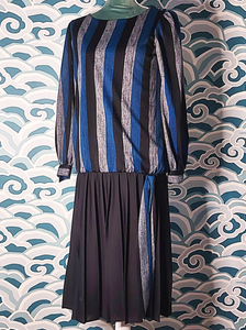 Drop Waist Stripe & Pleat Dress