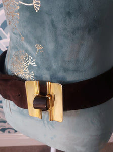 Brown Suede Belt with Gold Buckle