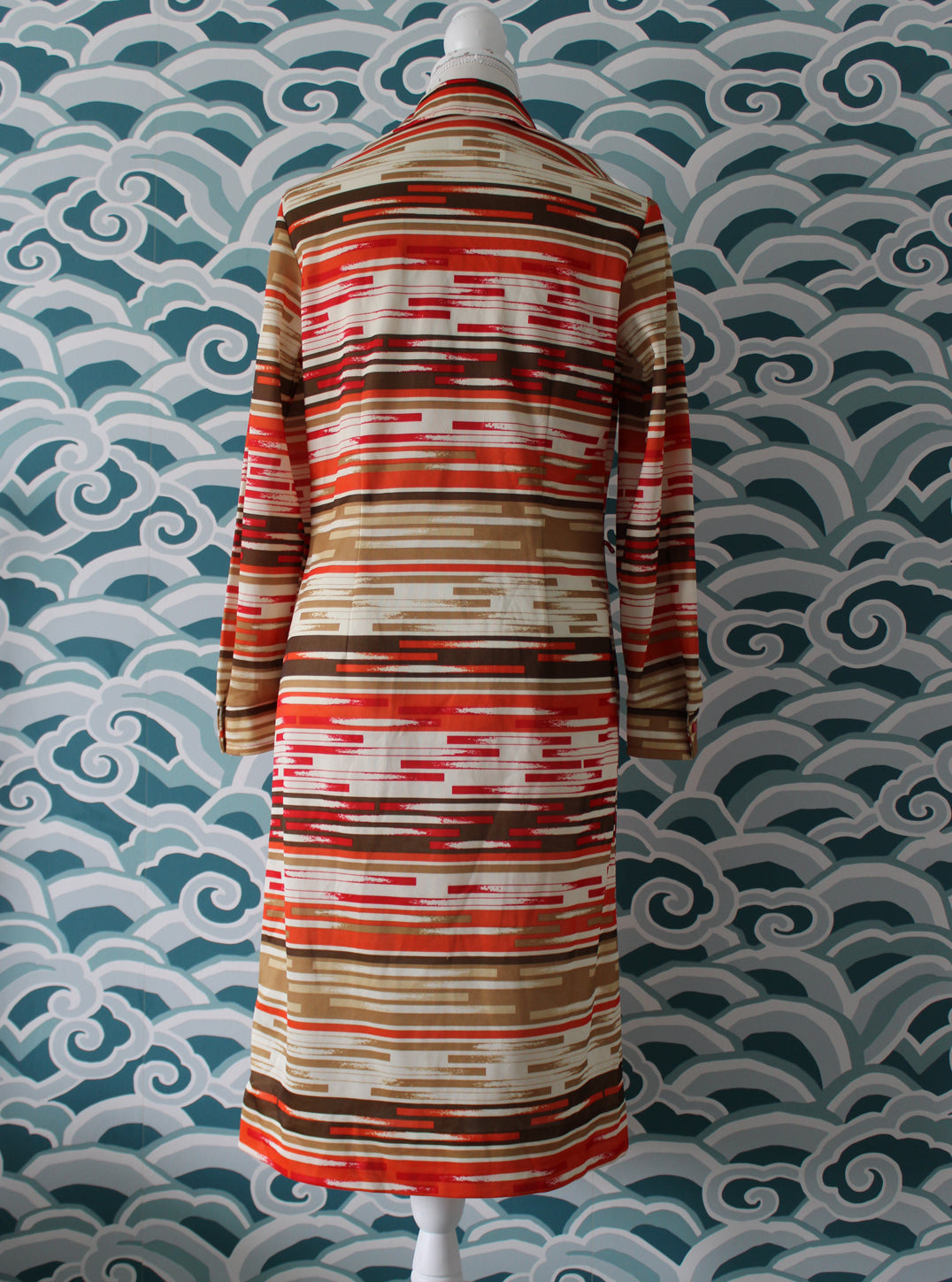 1970s Nelly Don Vertical Pattern Dress