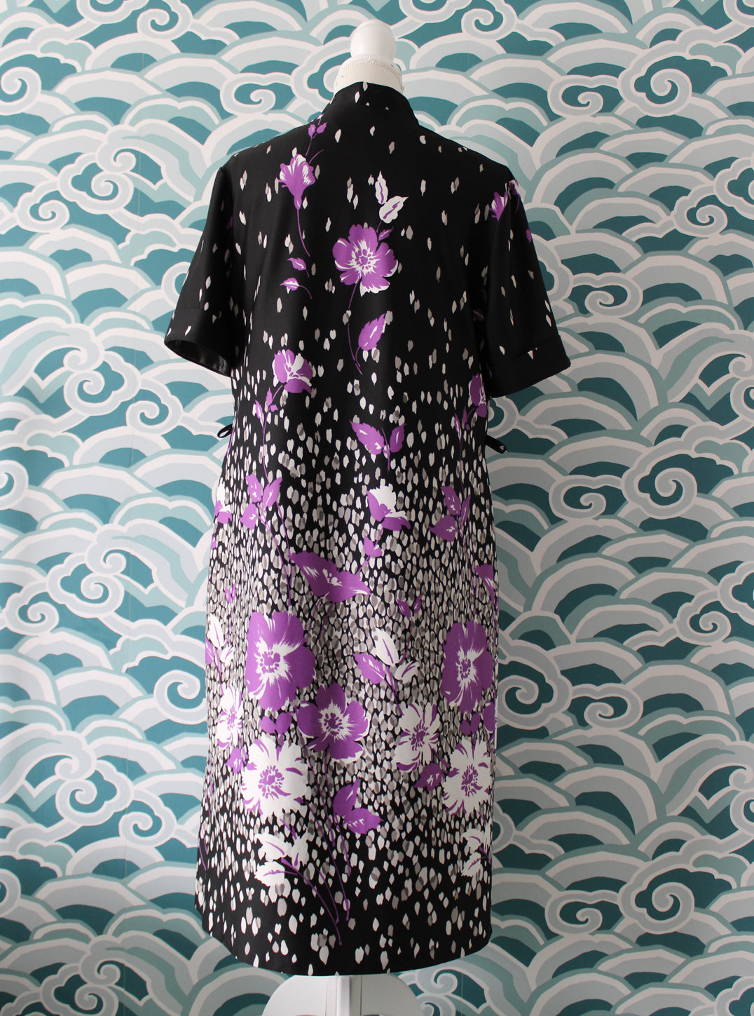 Black Dress Floral Purple Pattern Madgra Vintage