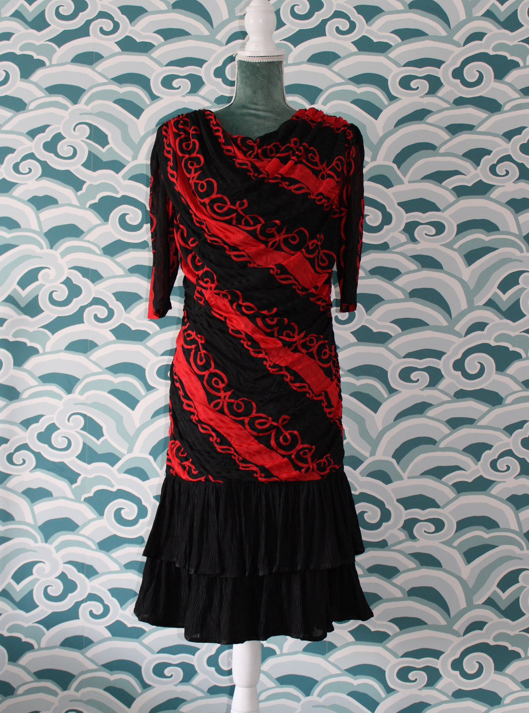 1980s Black and Red Dress Madgra Vintage