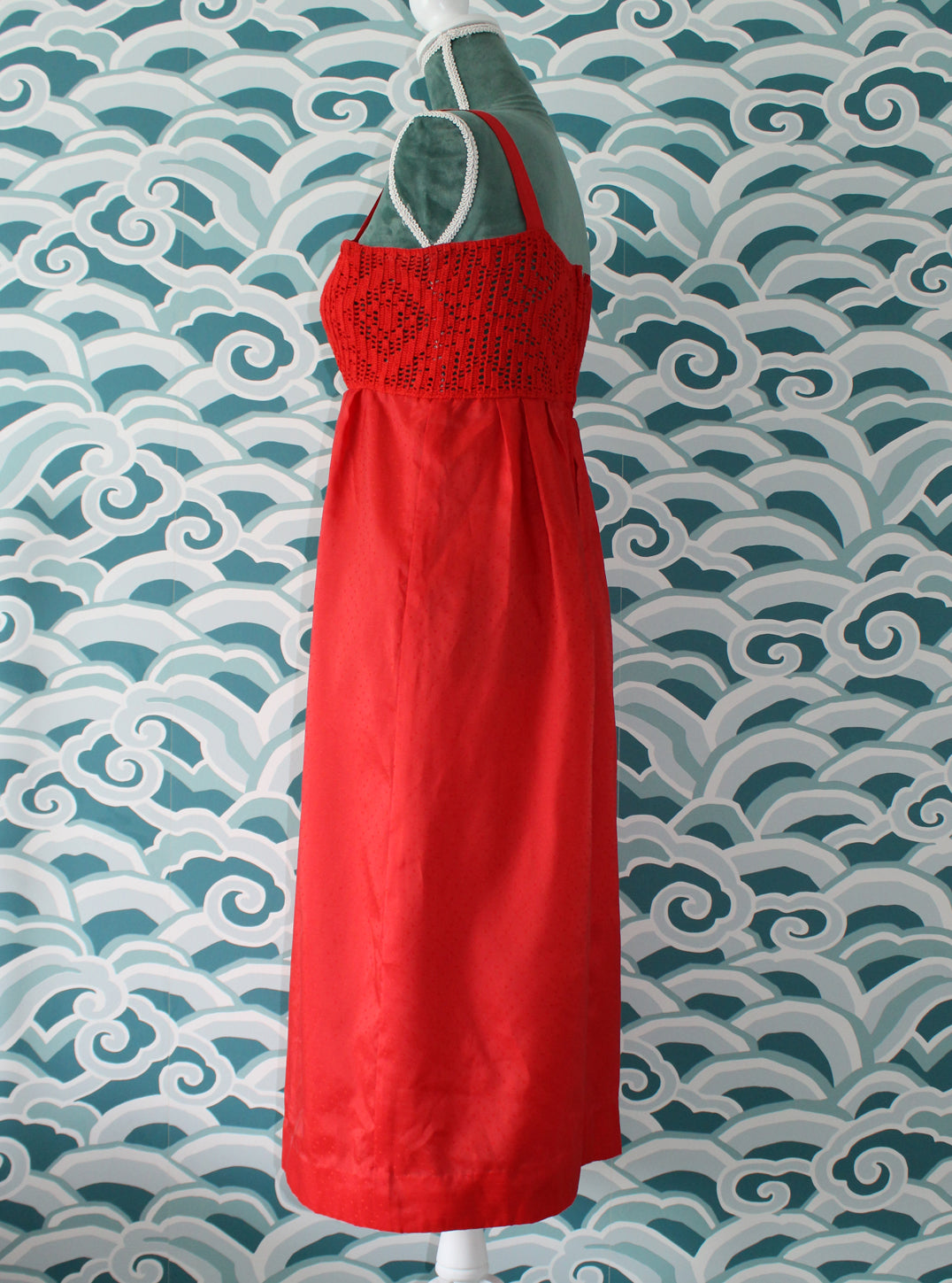 Red Midi Dress with Crochet Detail Madgra Vintage