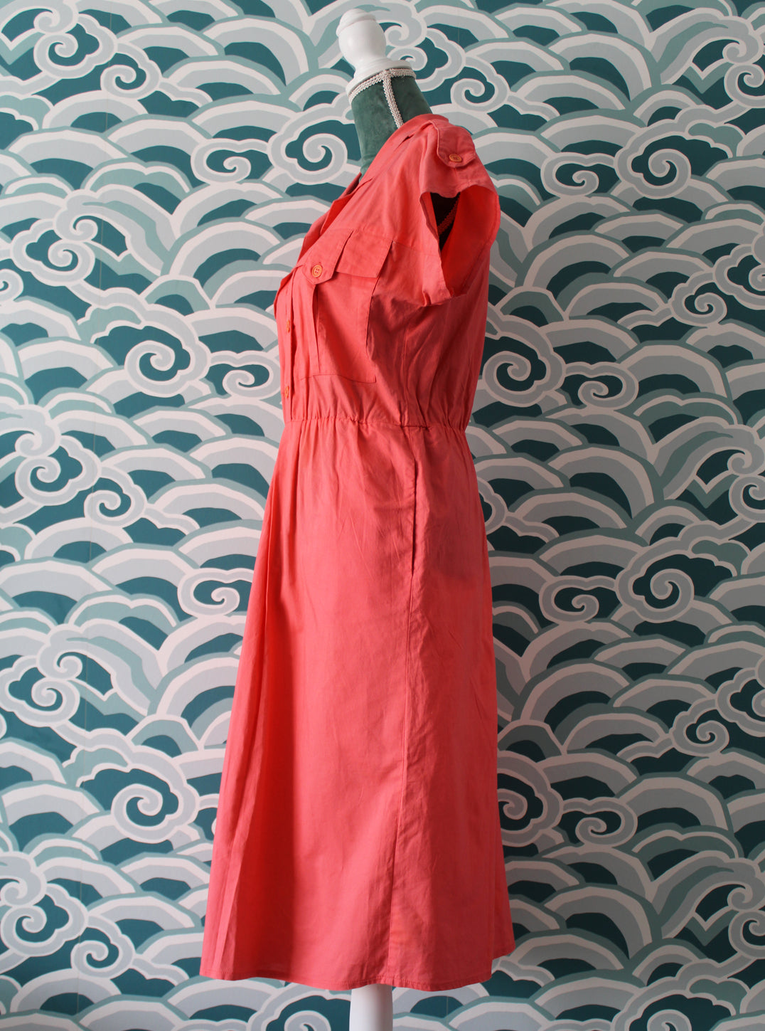 Coral Midi Length Cotton Dress Madgra Vintage