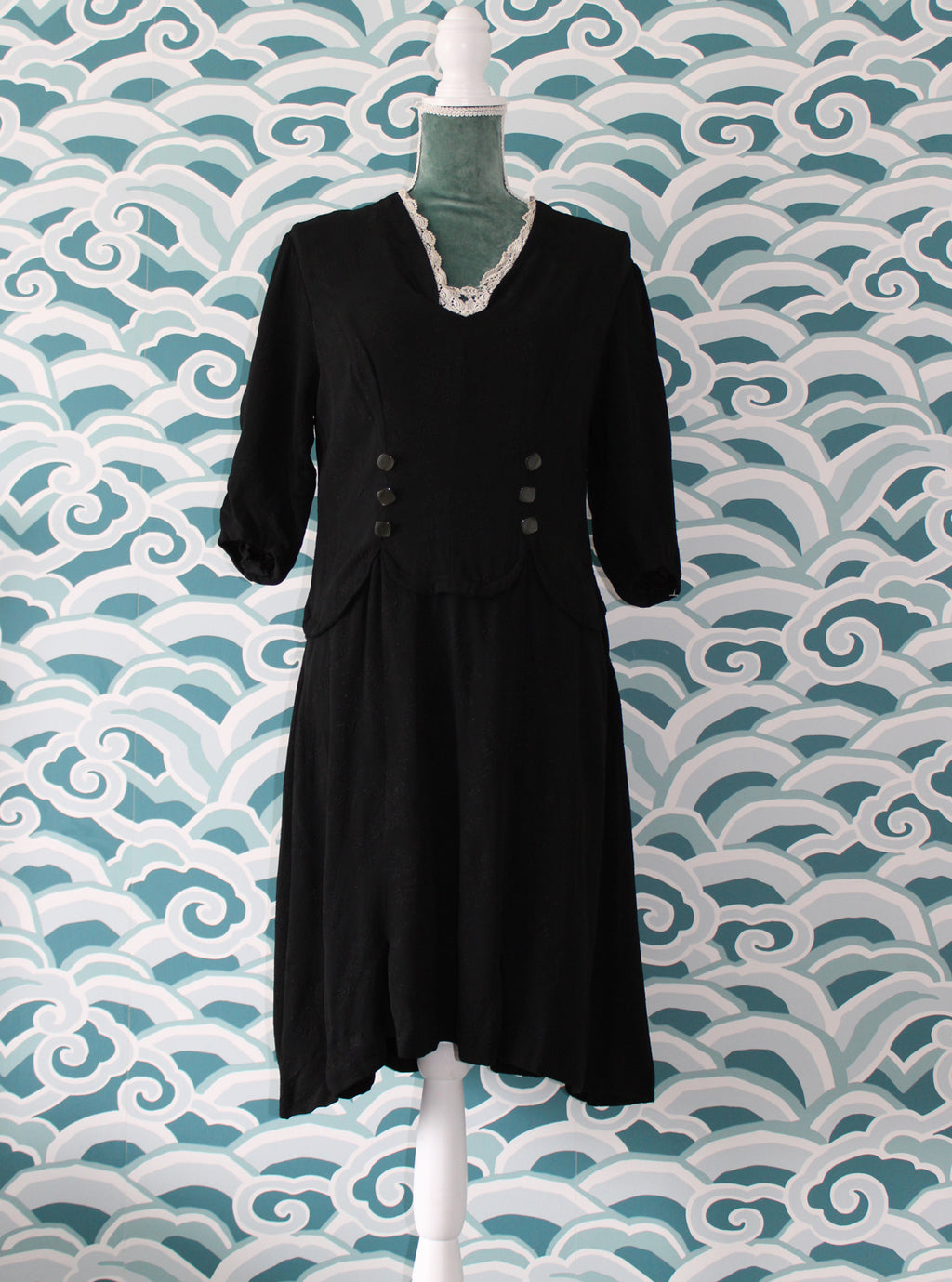 Black Dress with Lace Collar Madgra Vintage