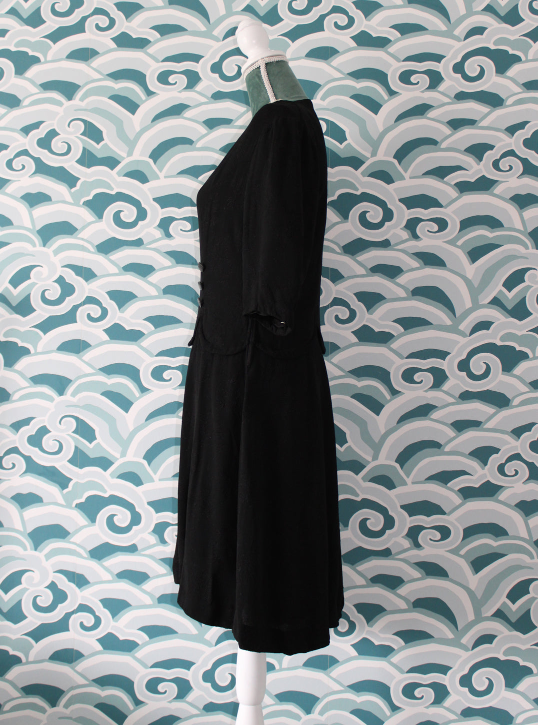 Black Dress with Lace Collar Madgra Vintage