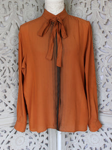 Autumn Brown Blouse with Pussy Bow