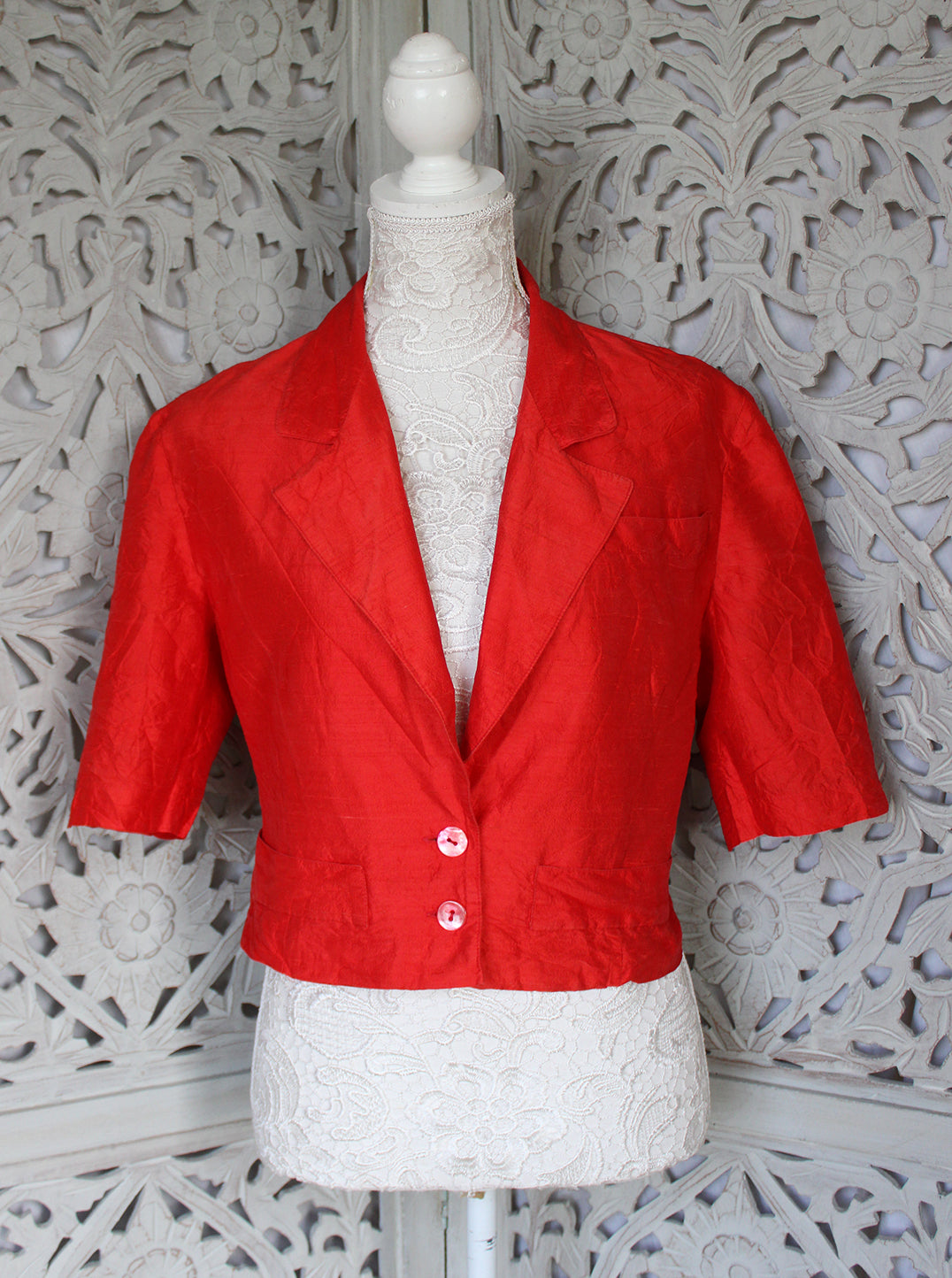 Red Short Sleeve Cropped Jacket
