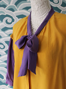 Yellow Shirt Dress with Purple Sleeves