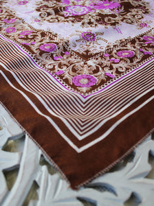 Brown Scarf with Purple Flowers
