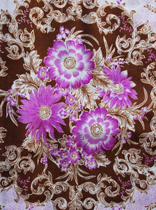 Brown Scarf with Purple Flowers