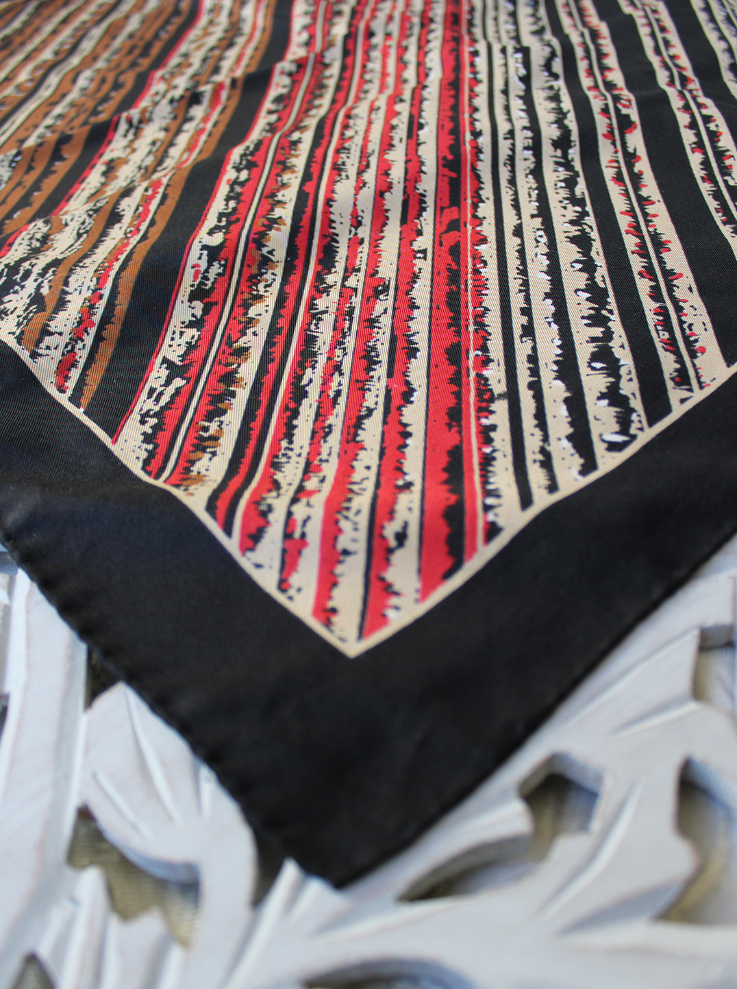 Black Scarf with Red, Brown & White Stripes
