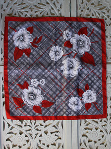 Red & Grey Scarf with Floral Motif