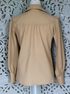 Beige 1970s Winged Collar Blouse