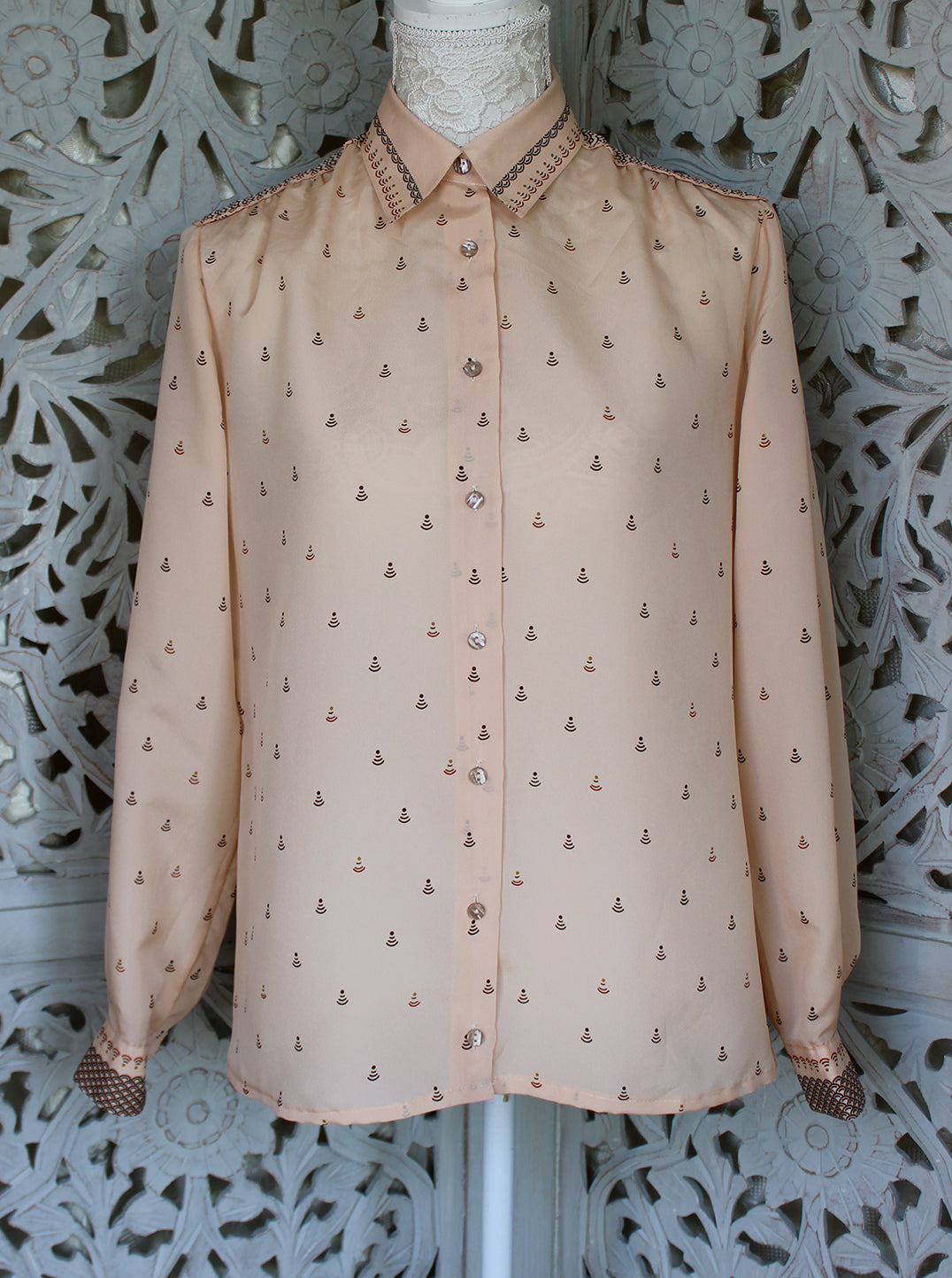 Beige Blouse with Brown Pattern