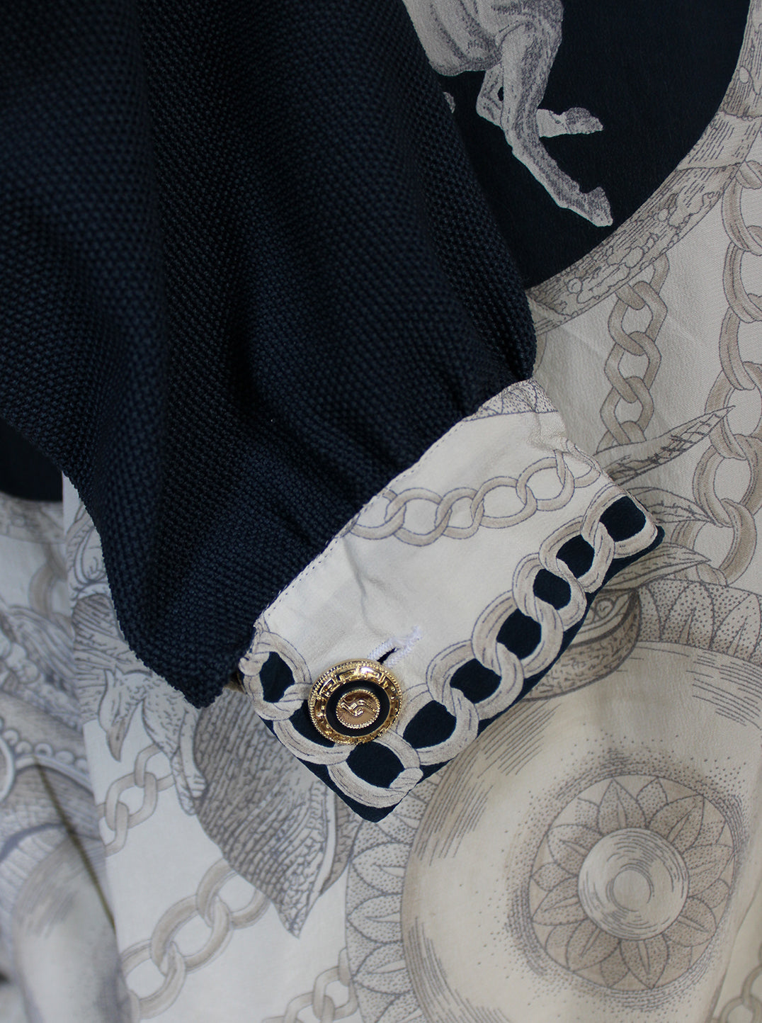 Navy & White Cardigan with Ancient Greek Motif