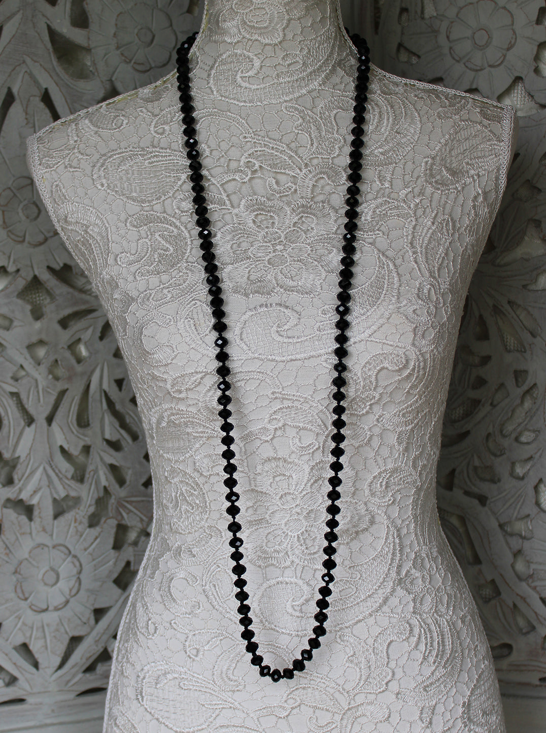 Long Black Bead Necklace