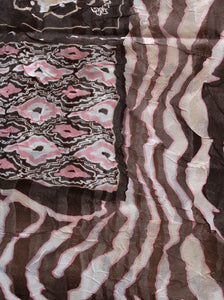 Brown Scarf with Pink & White Pattern