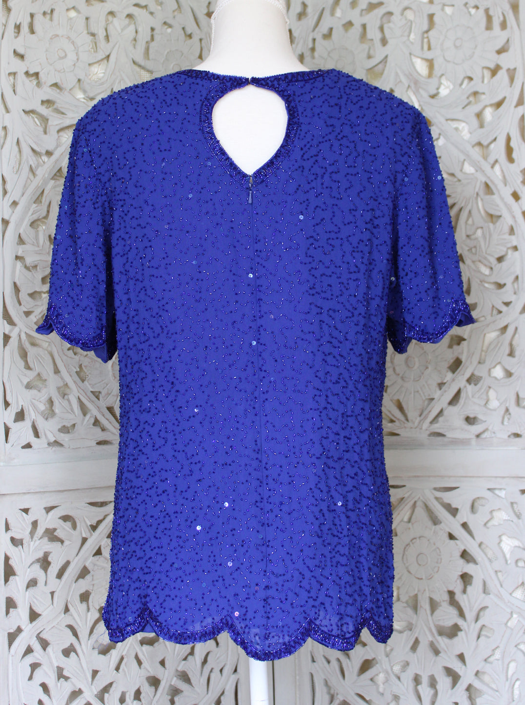 Blue Sequin Pattern Top Madgra Vintage