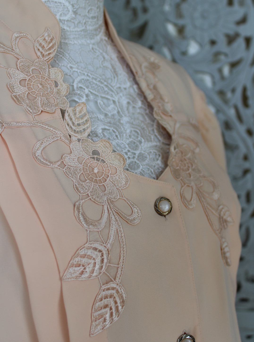 Cream Blouse with Embroidered Floral Detail Madgra Vintage
