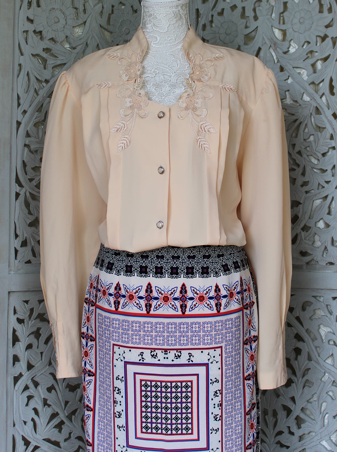 Cream Blouse with Embroidered Floral Detail Madgra Vintage