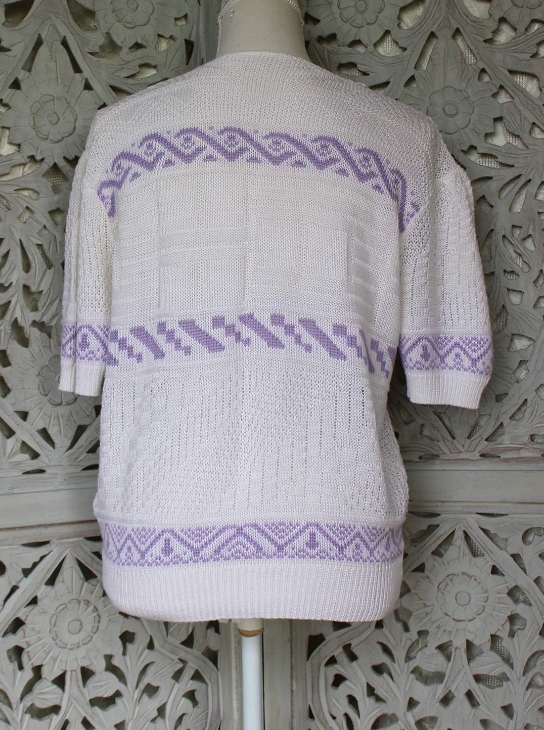 White & Lilac Knit Top