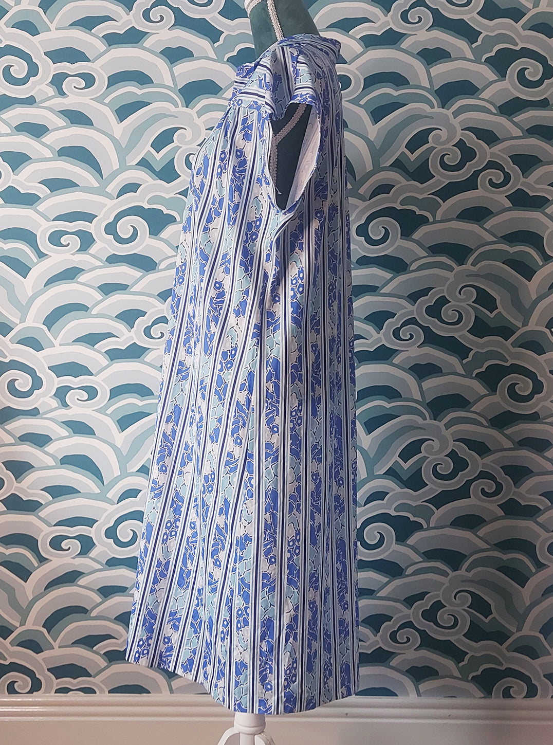 Blue Flower Dress with Stripes